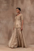 Beige gold tissue jacket set with flare tissue sharara pants